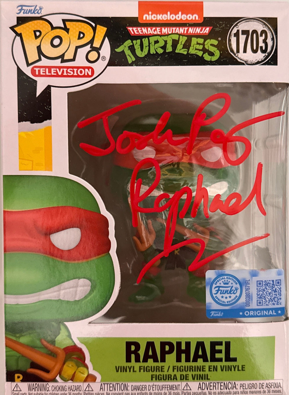 Josh Pais "Teenage Mutant Ninja Turtles" signed Raphael Funko POP #1703