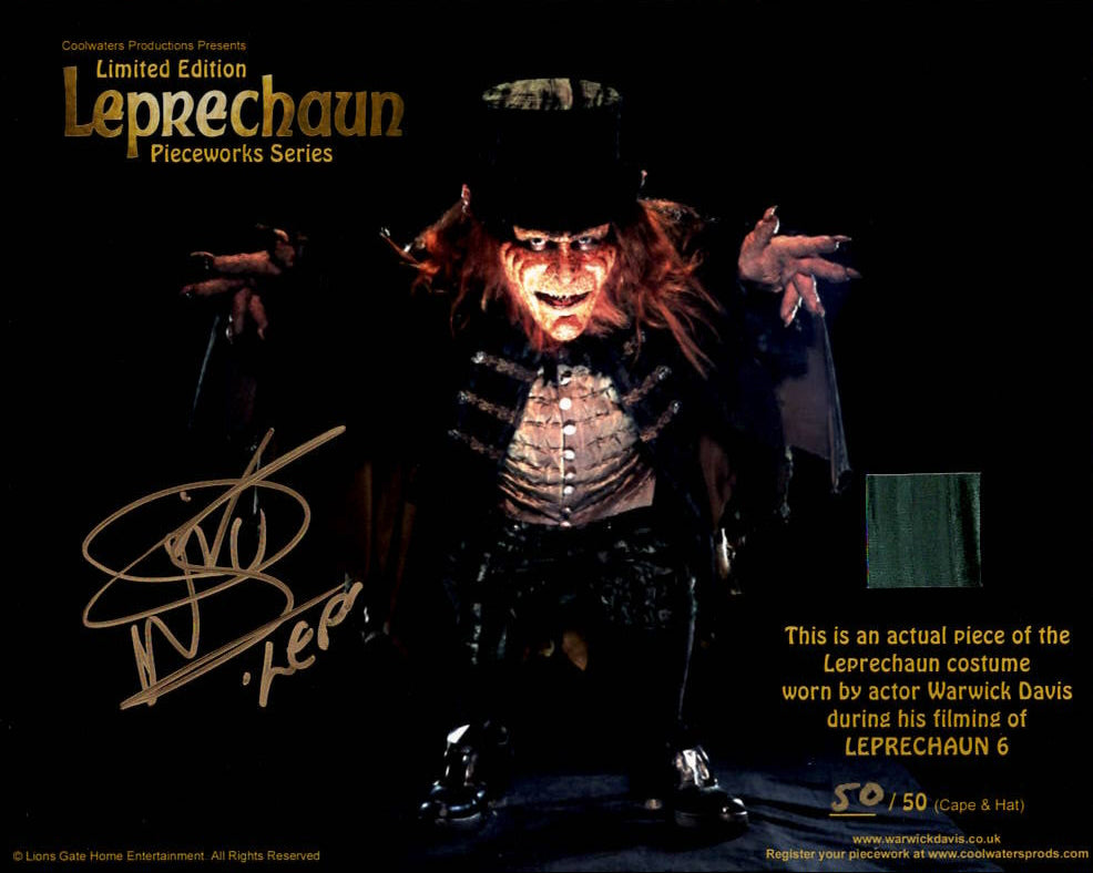 Warwick Davis "Leprechaun" signed 8x10 photo Limited Edition Pieceworks Costume Swatch