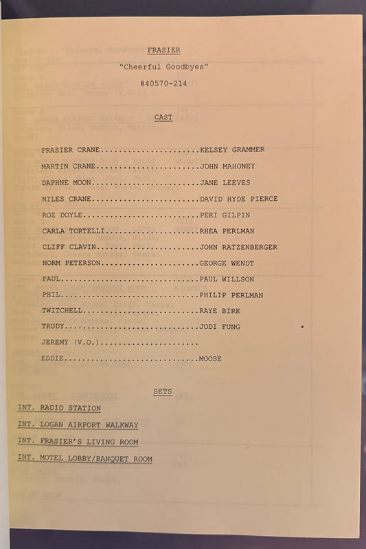 "FRASIER" TV series cast signed original shooting script