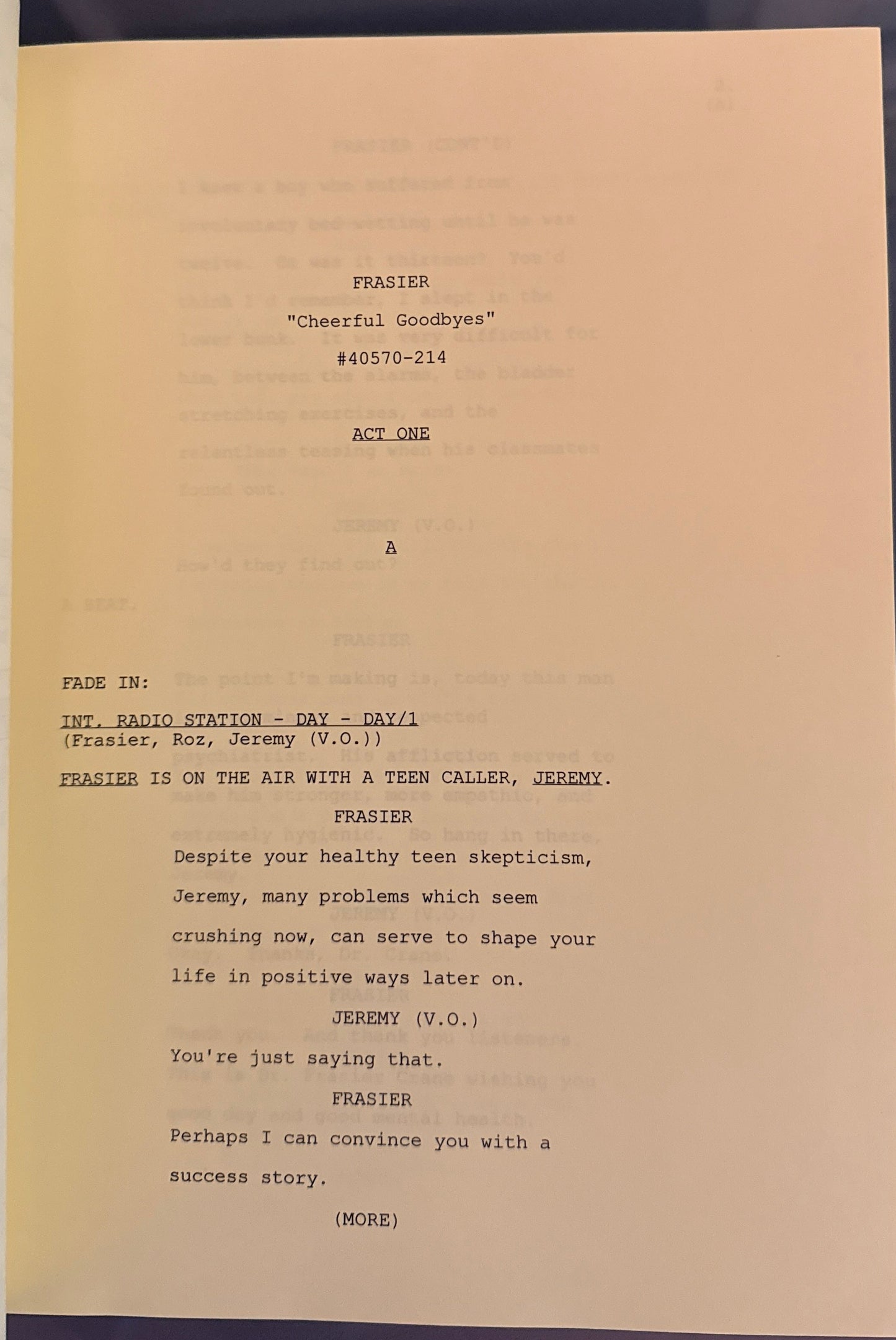 "FRASIER" TV series cast signed original shooting script