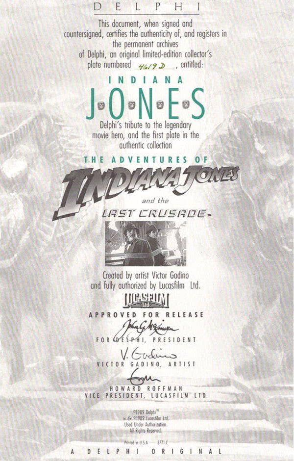 Harrison Ford "Indiana Jones and the Last Crusade" collector's plate signed