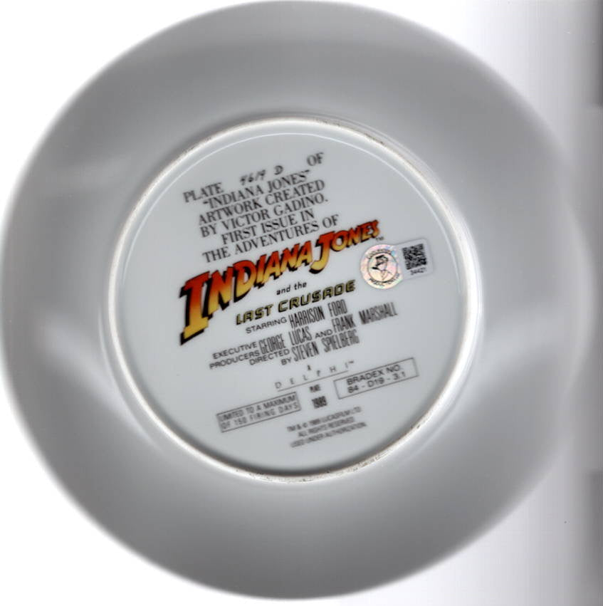 Harrison Ford "Indiana Jones and the Last Crusade" collector's plate signed