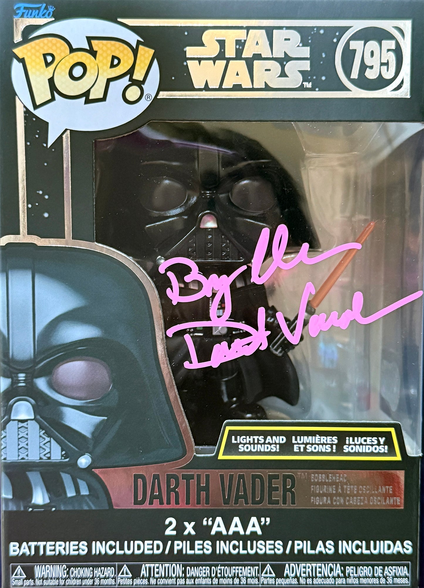 Bryce Eller "Star Wars Darth Vader" signed Funko POP! #795 special with Lights & Sounds
